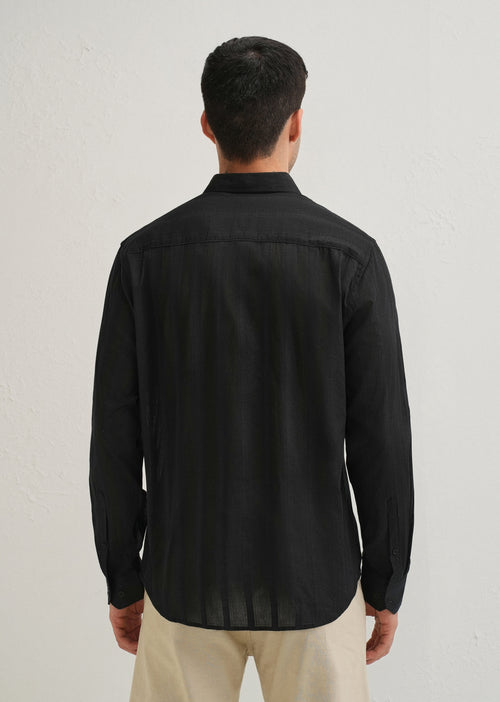 Black Self Pattern Blended Cotton Shirt