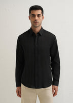 Black Self Pattern Blended Cotton Shirt