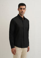Black Self Pattern Blended Cotton Shirt