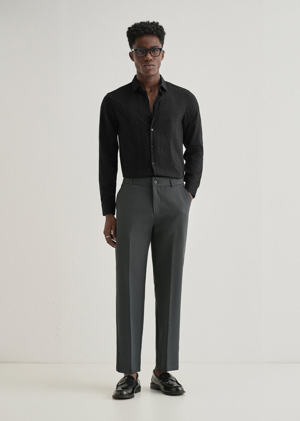 Midnight Black Self Patterned Shirt