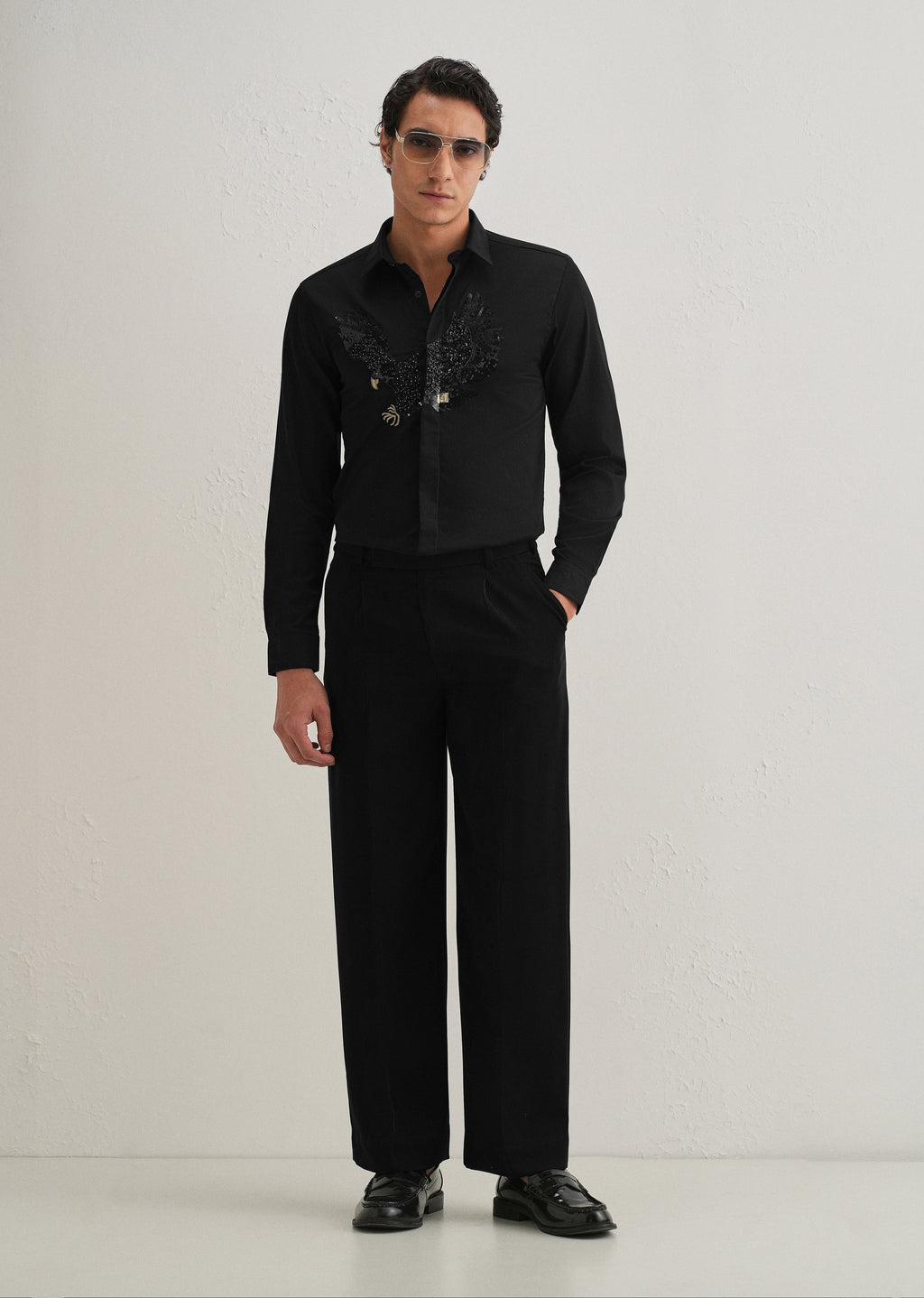 Black Sequin Handcrafted Designer Shirt