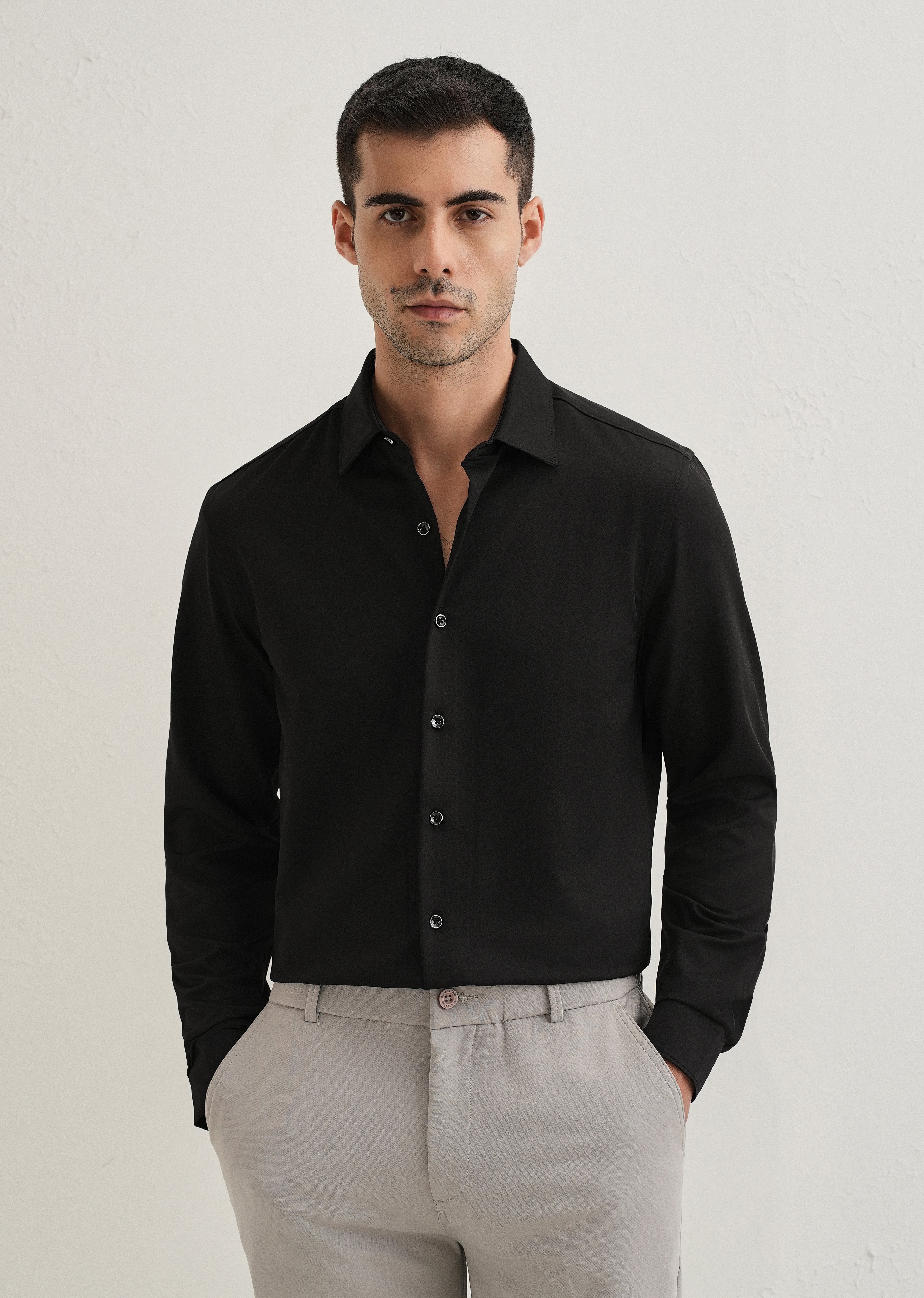 Black Wrinkle Free Plain Shirt