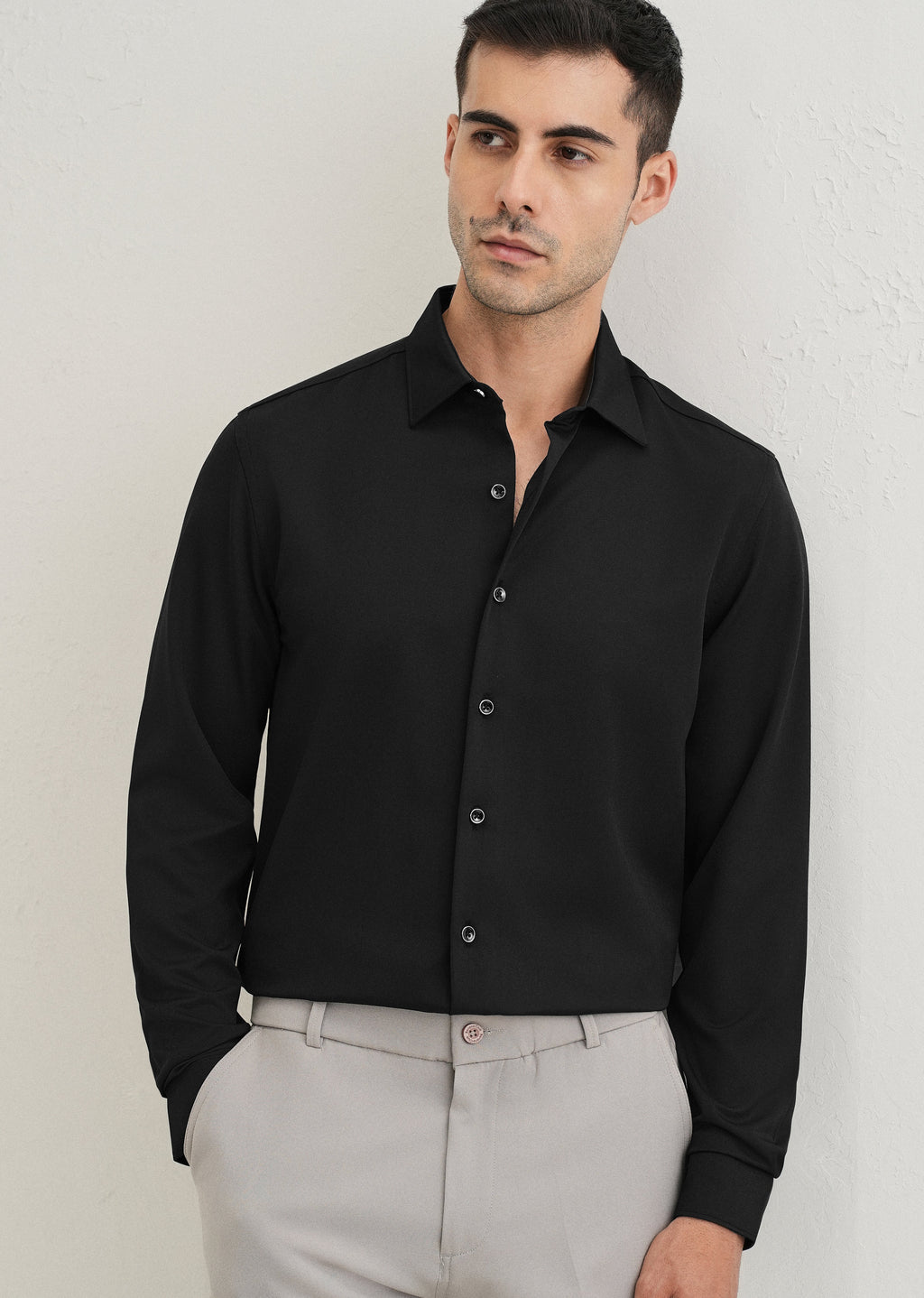 Black Wrinkle Free Plain Shirt