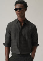 Black Crushed Self Stripe Shirt