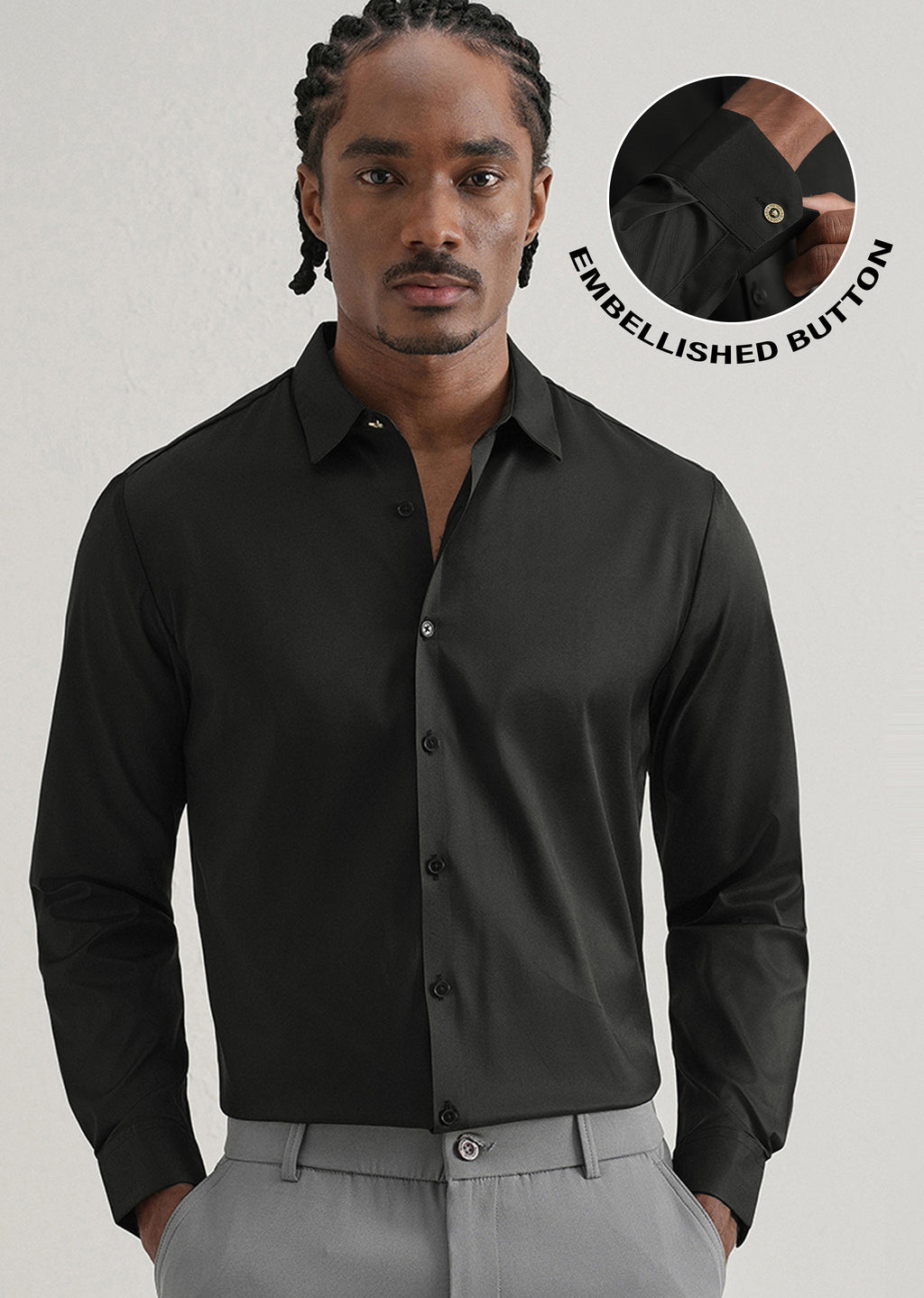 Black Plain Stitchless Placket Shirt