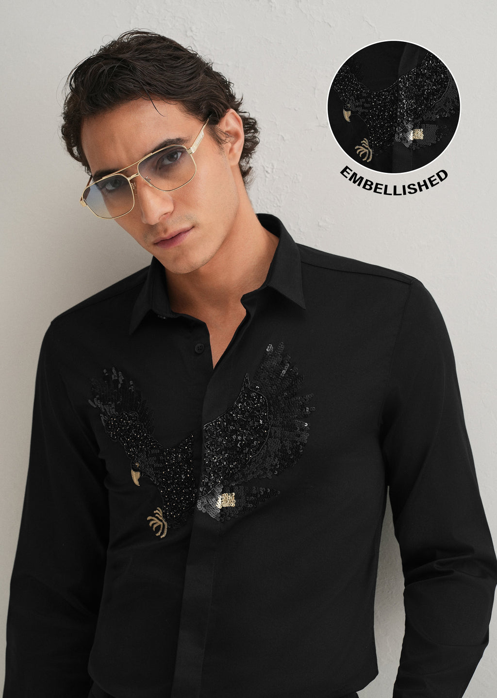 Black Sequin Handcrafted Designer Shirt