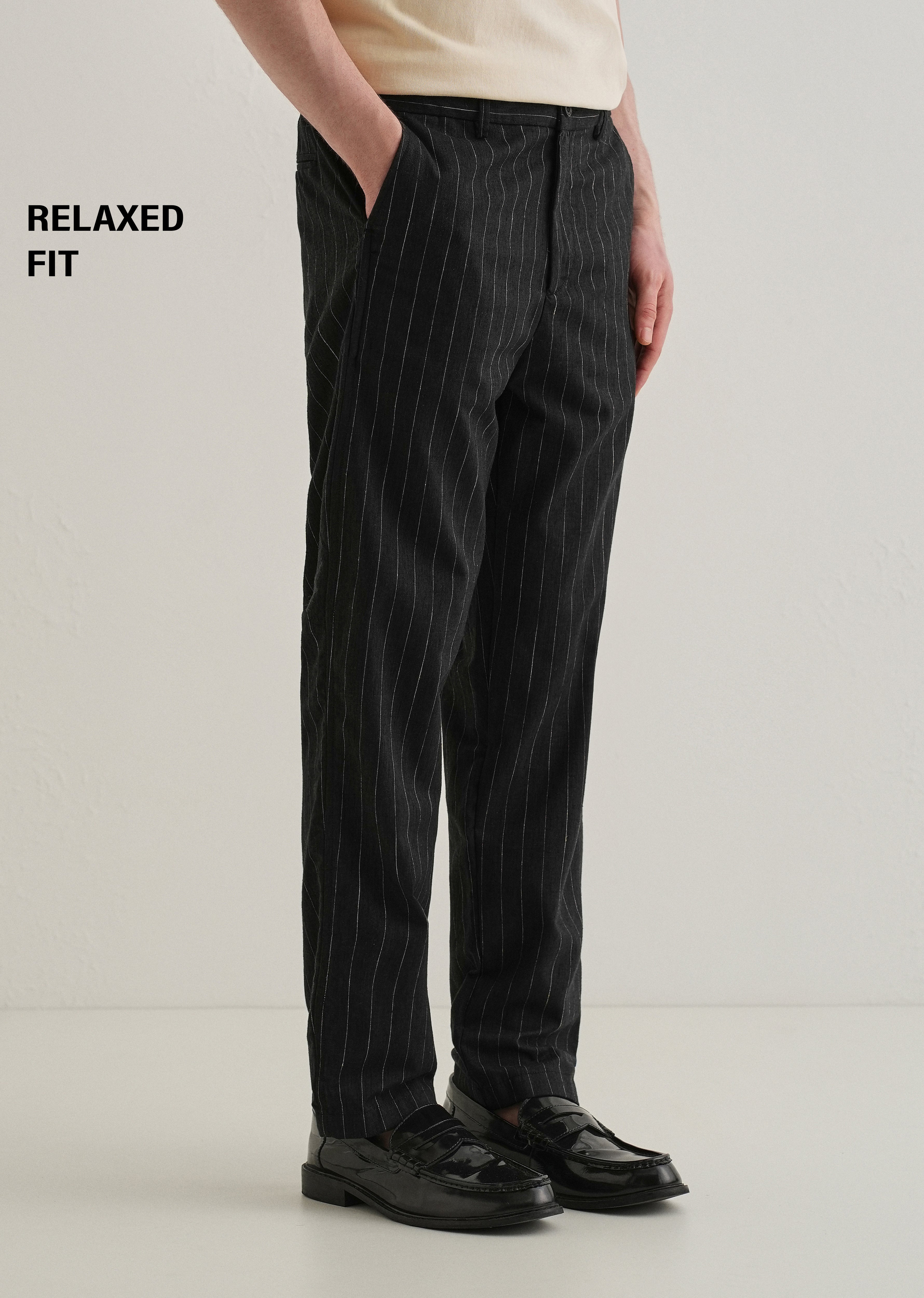 Black Stripe Relaxed Linen Trouser