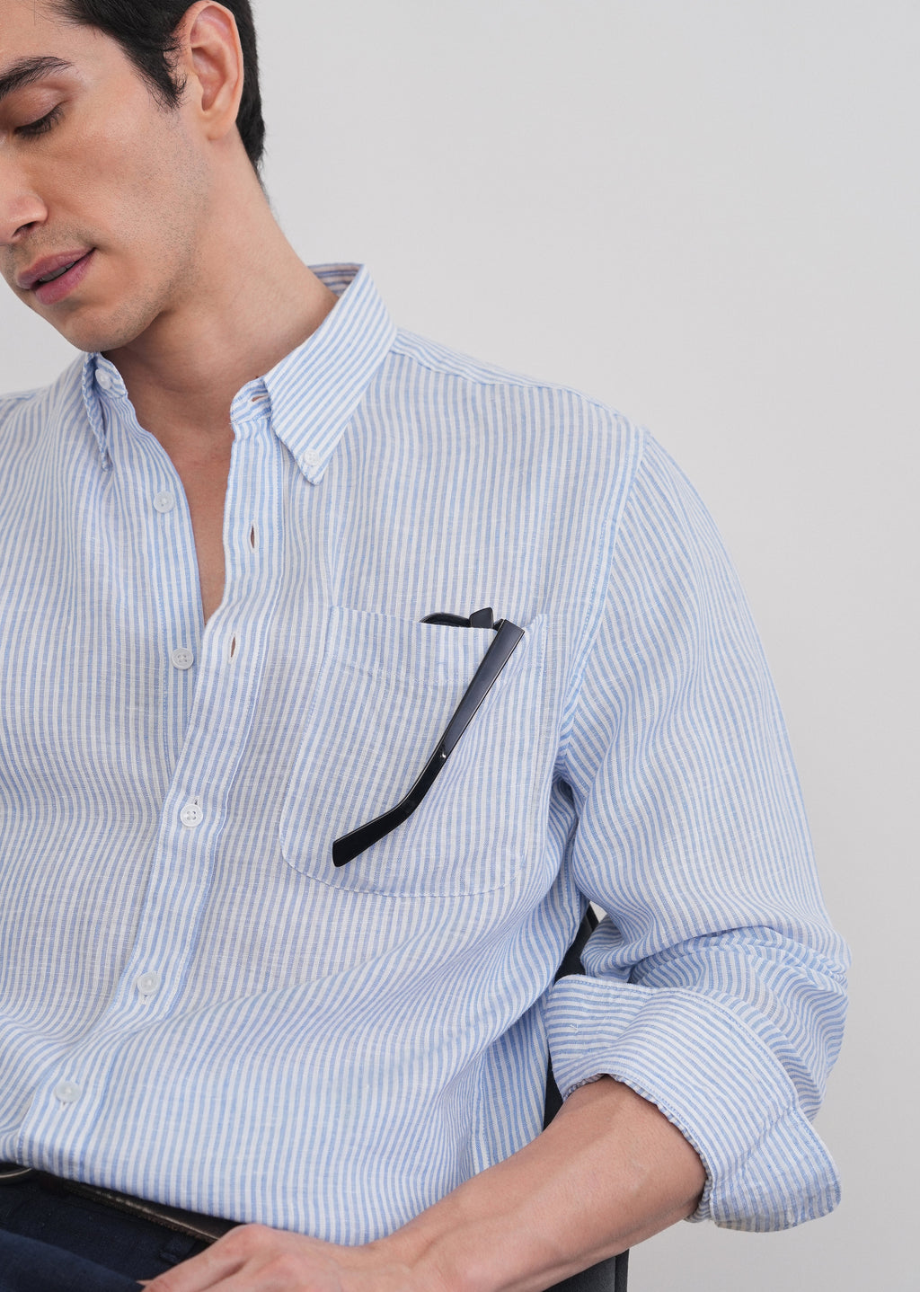 Blue 100% Pure Linen Stripe Shirt