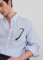 Blue 100% Pure Linen Stripe Shirt