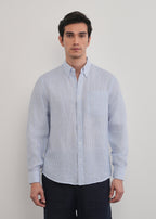 Blue 100% Pure Linen Stripe Shirt