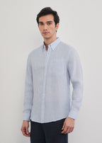 Blue 100% Pure Linen Stripe Shirt