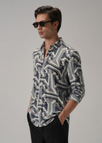Blue Abstract Texture Printed Shirt