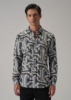 Blue Abstract Texture Printed Shirt