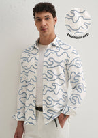 Blue Artistic Abstract Embroidery Shirt