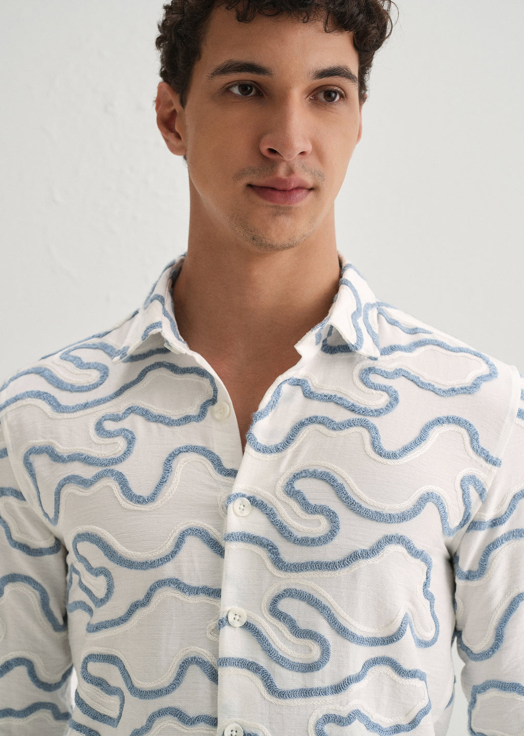 Blue Artistic Abstract Embroidery Shirt
