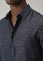 Blue Crushed Self Stripe Shirt