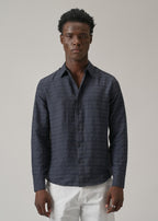 Blue Crushed Self Stripe Shirt
