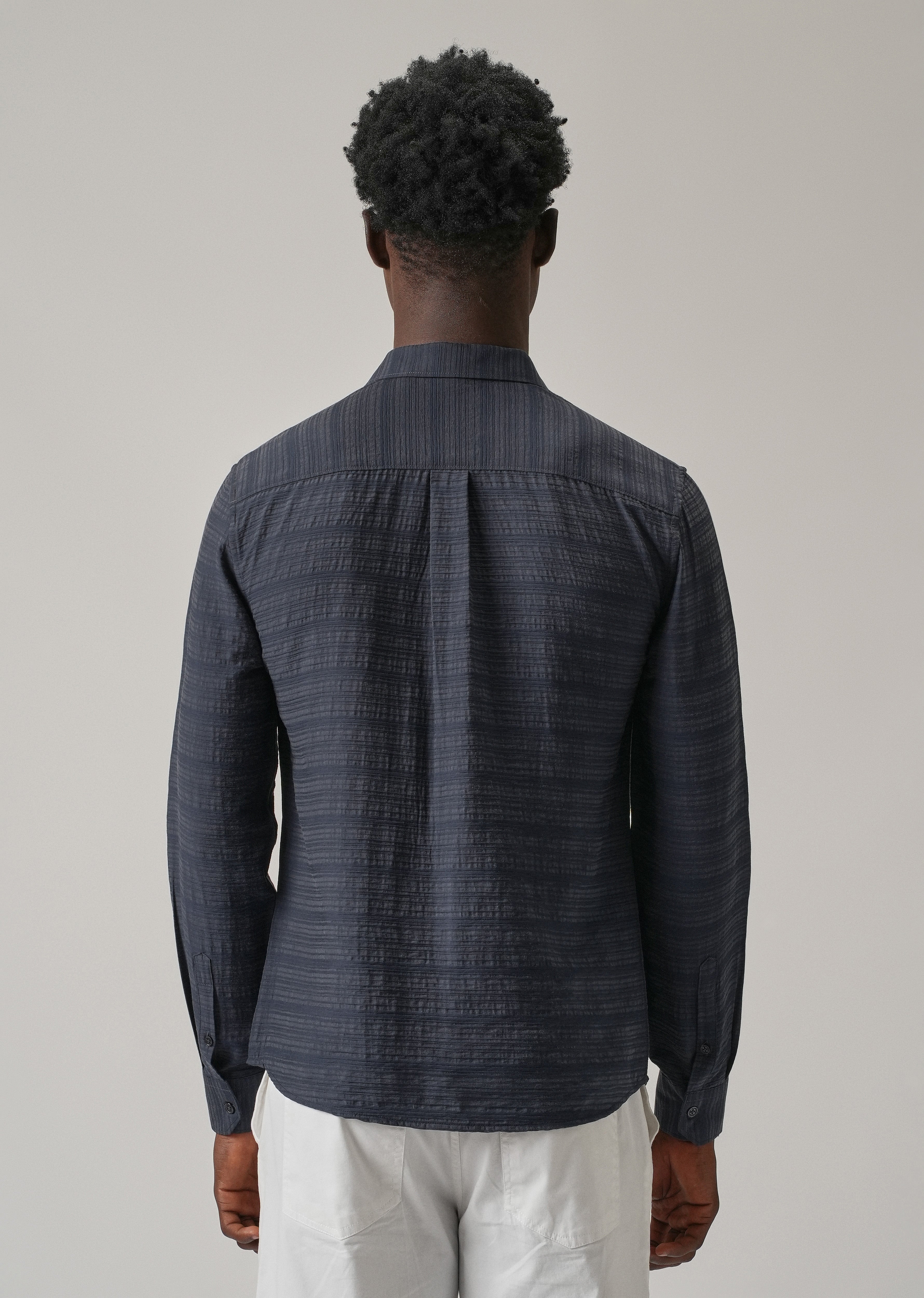 Blue Crushed Self Stripe Shirt