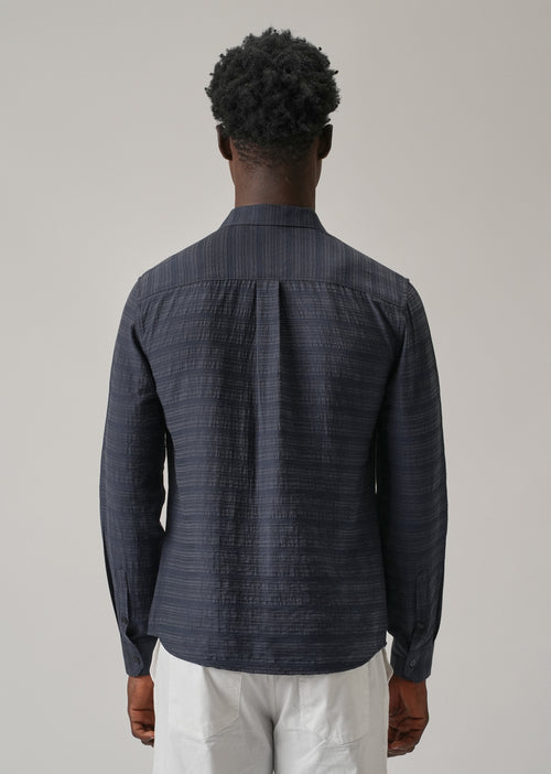 Blue Crushed Self Stripe Shirt