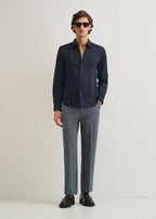 Blue Front Panel Open Pleat Shirt