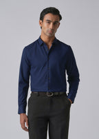Blue Cotton Stretch Plain Shirt