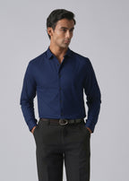 Blue Cotton Stretch Plain Shirt