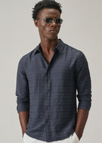 Blue Crushed Self Stripe Shirt
