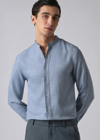 Blue Plain Mandarin Collar Shirt