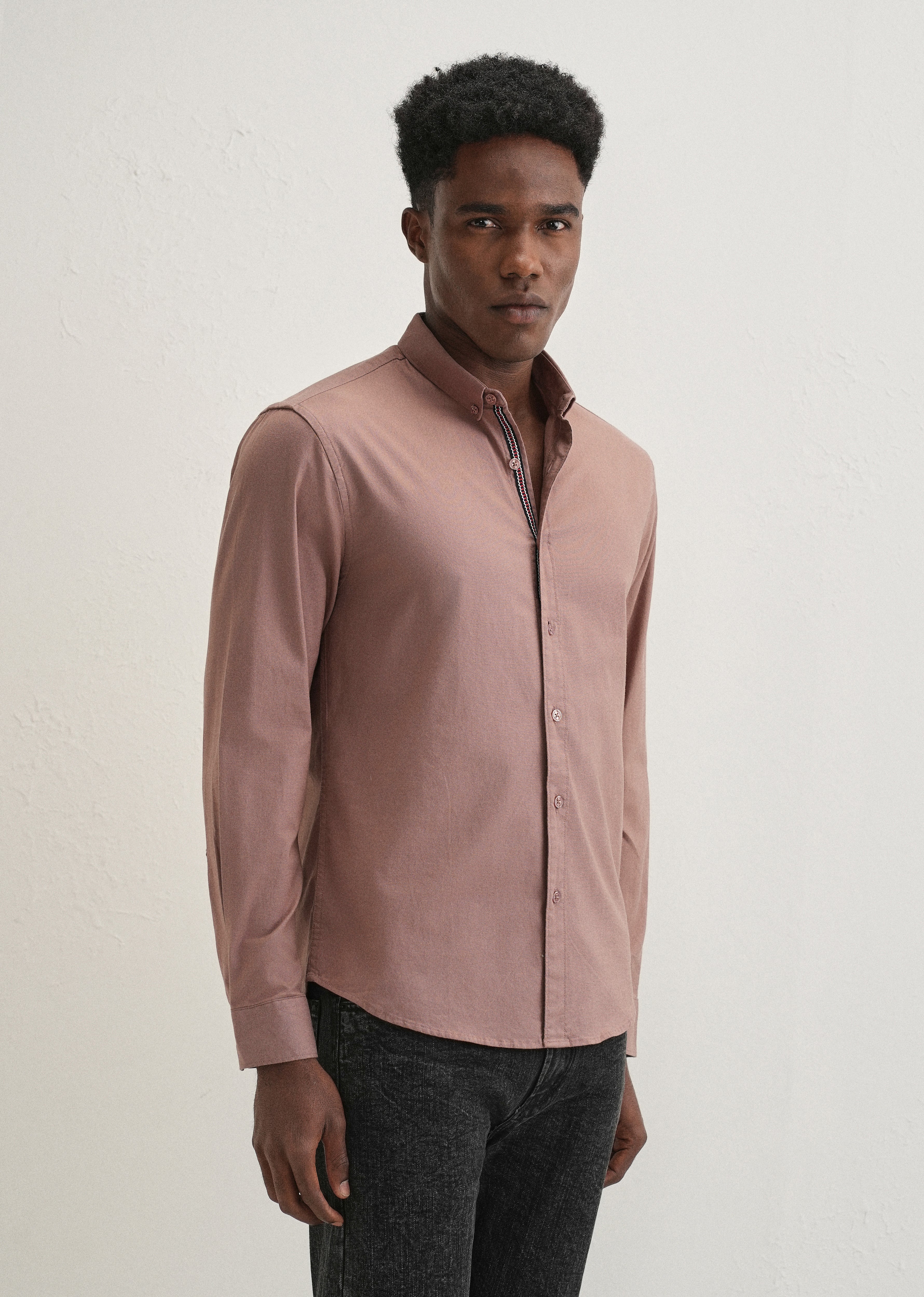 Brown Contrast Placket Shirt