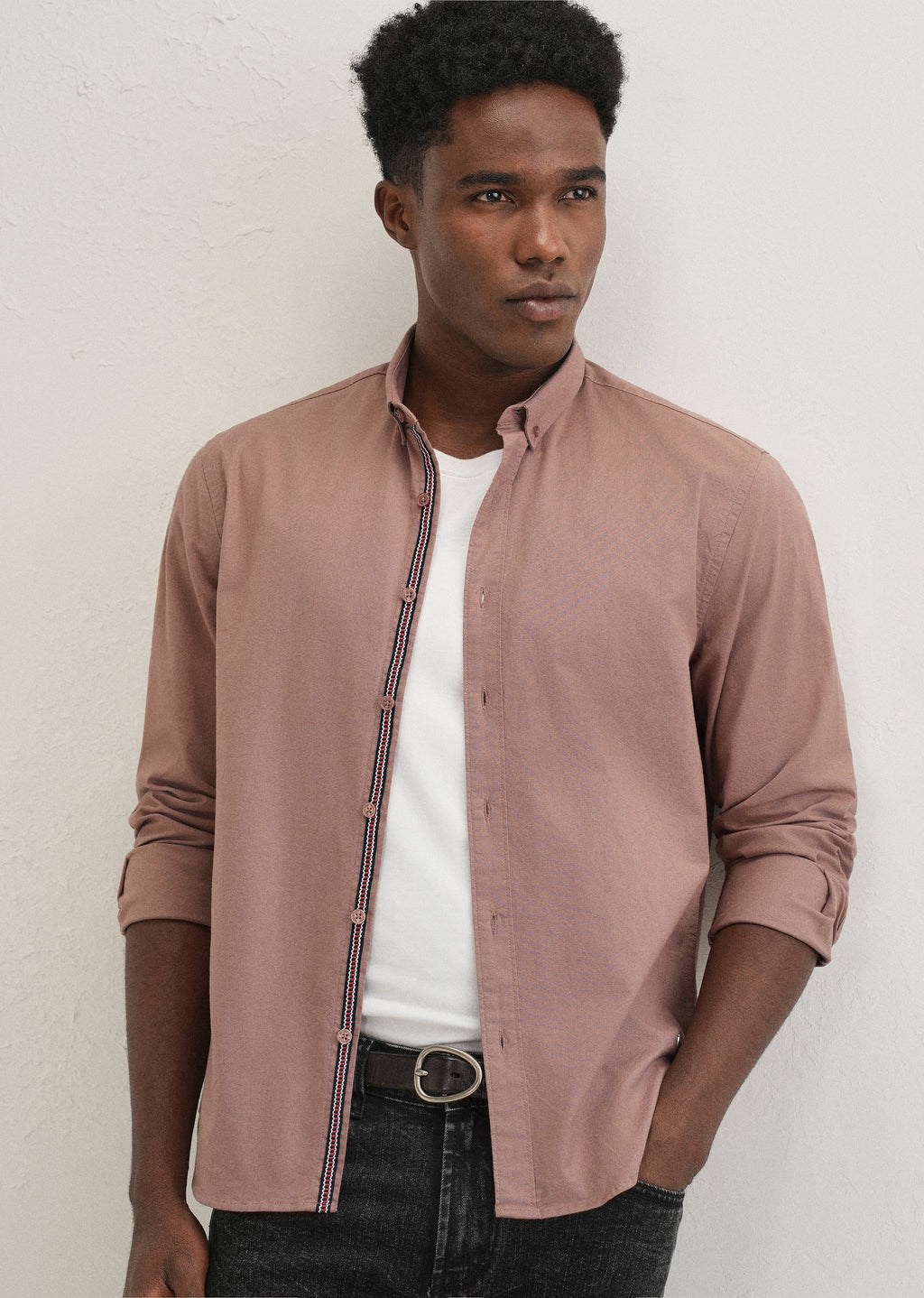 Brown Contrast Placket Shirt