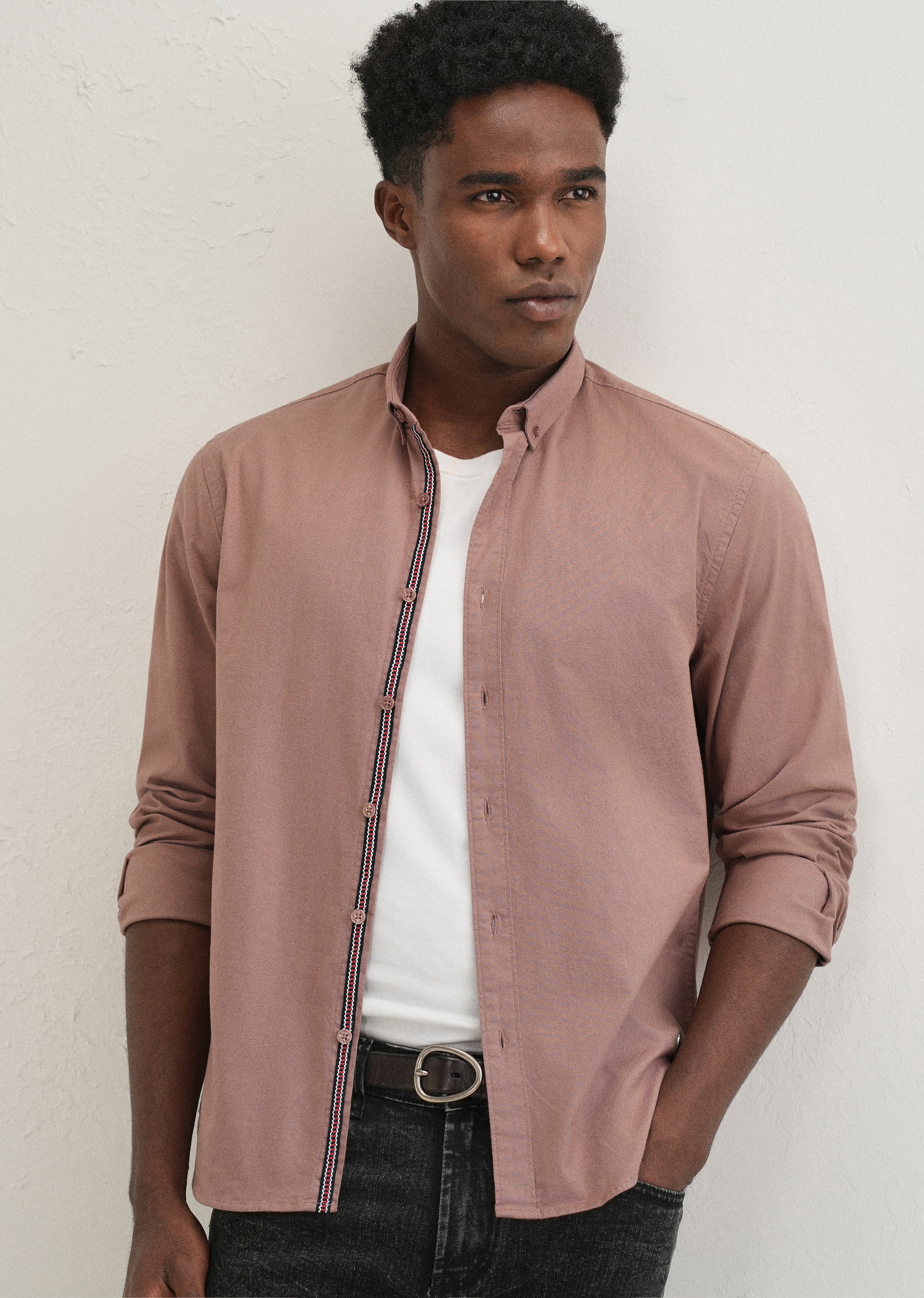 Brown Contrast Placket Shirt