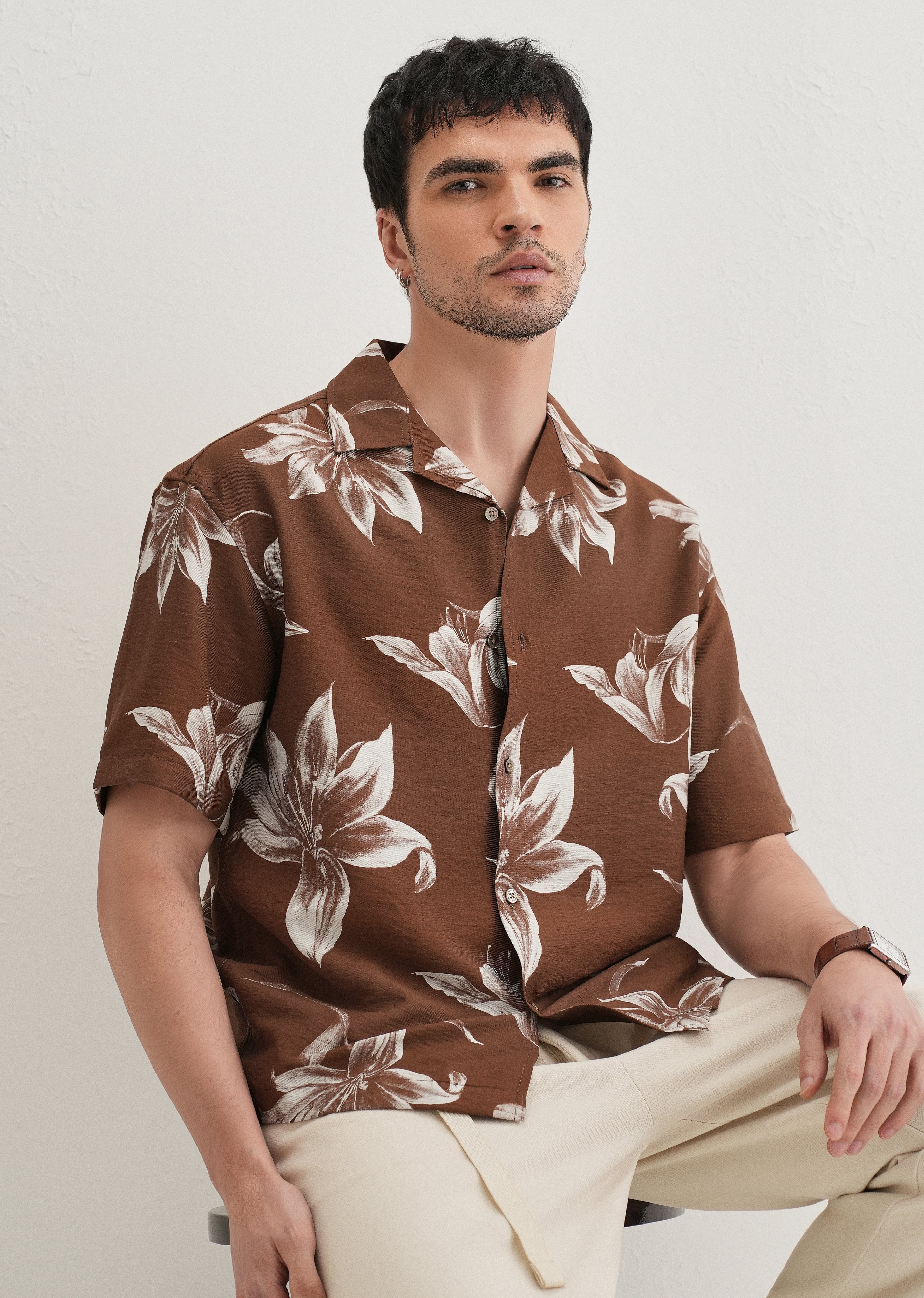 Brown Lily Floral Printed Shirt