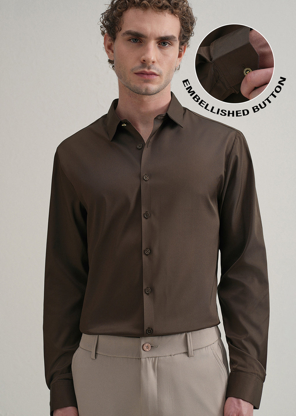 Brown Plain Stitchless Placket Shirt