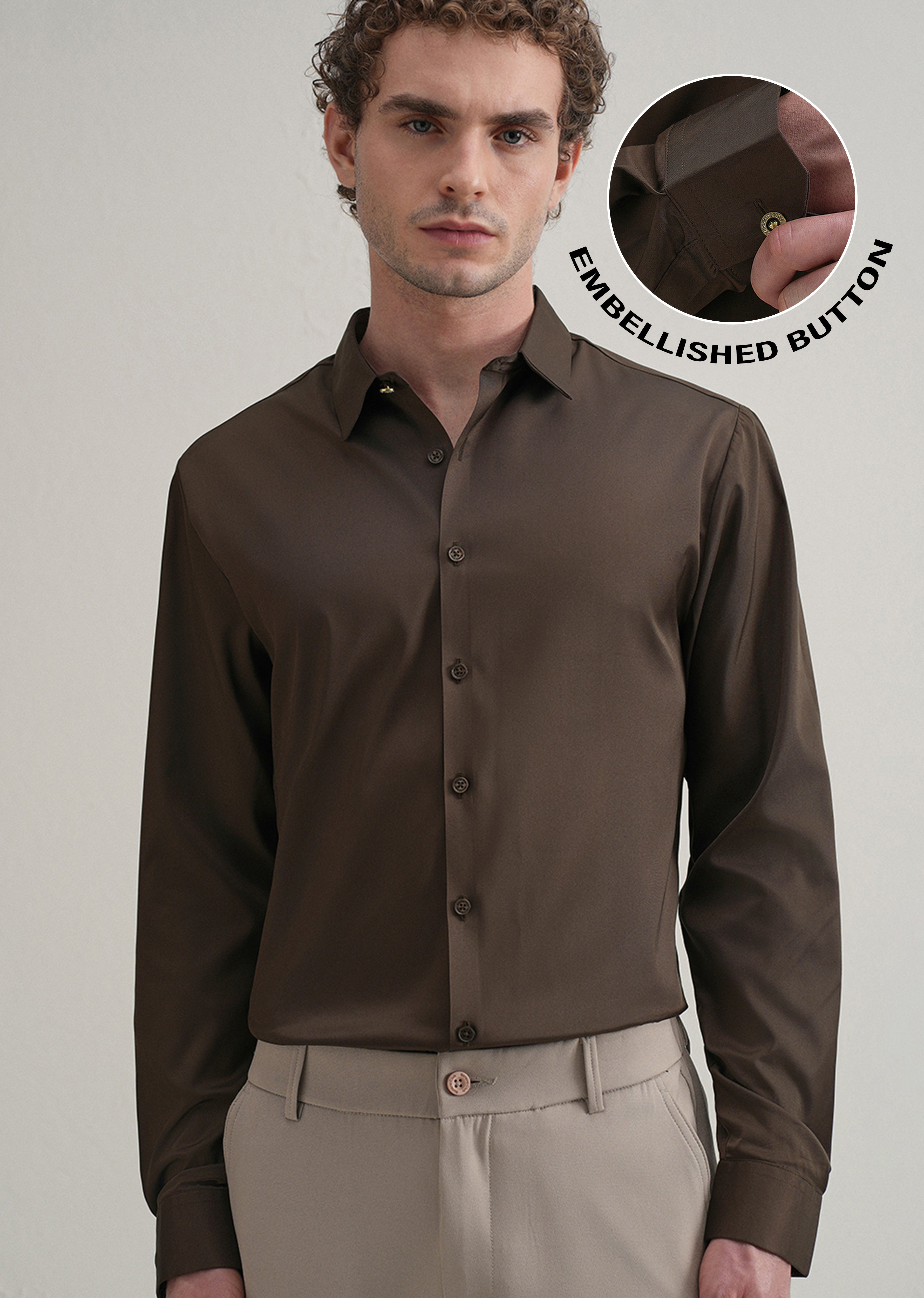 Brown Plain Stitchless Placket Shirt