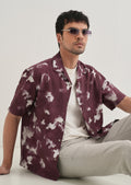 Burgundy Abstract Bloom Printed Shirt