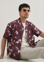 Burgundy Abstract Bloom Printed Shirt