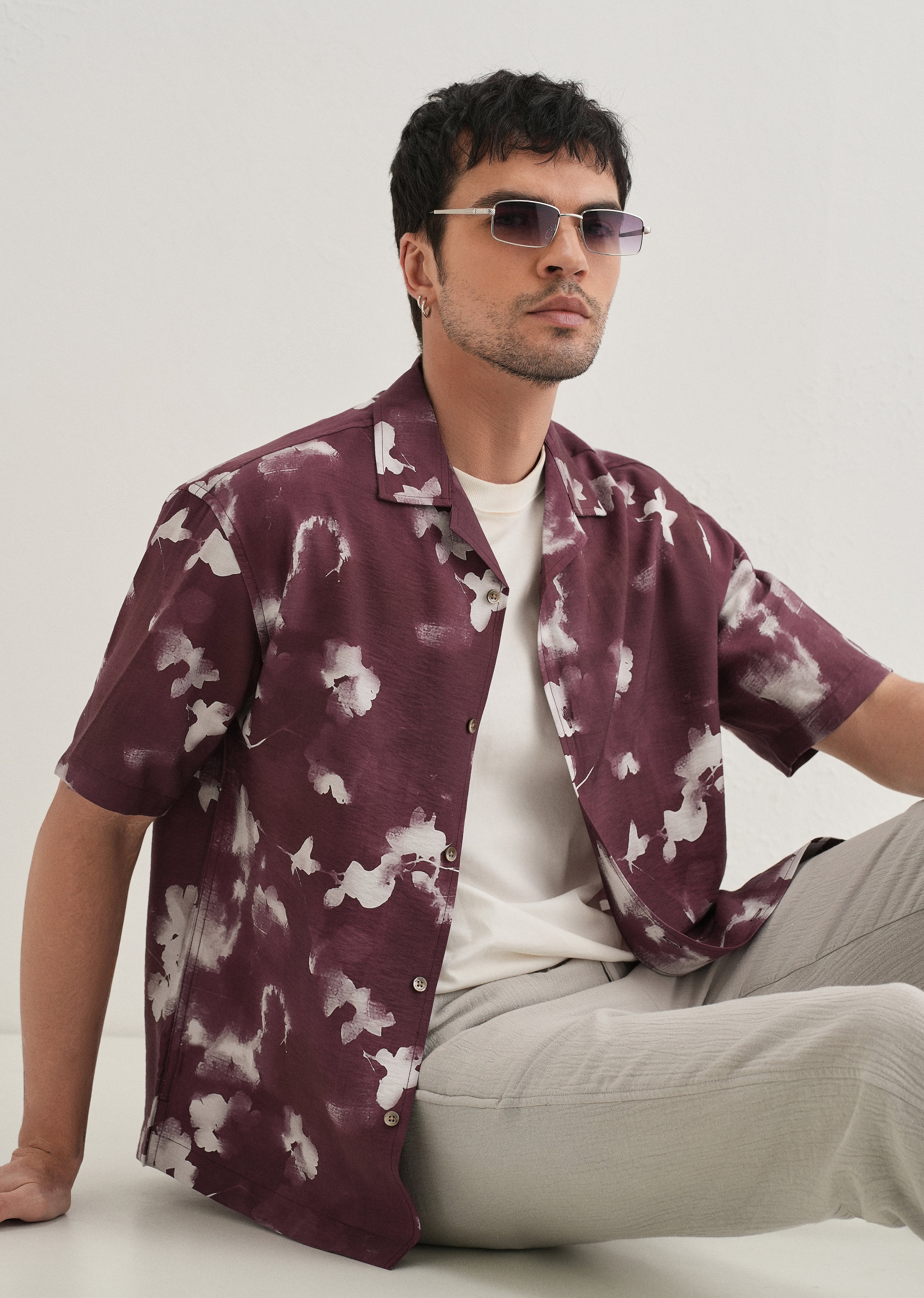 Burgundy Abstract Bloom Printed Shirt