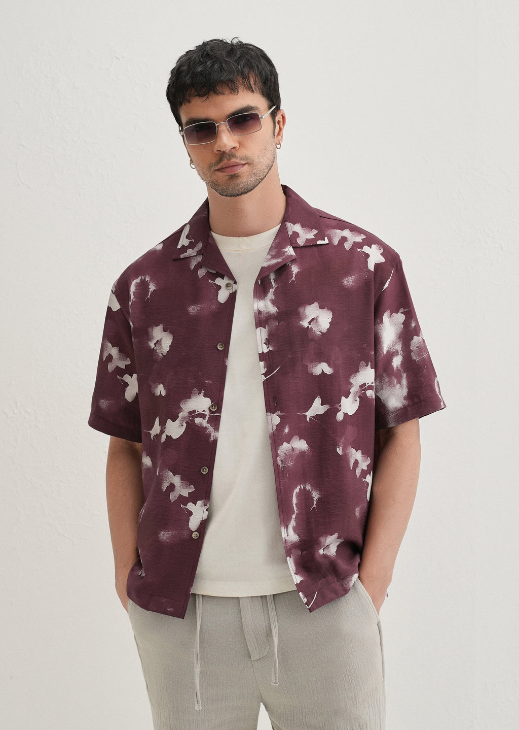 Burgundy Abstract Bloom Printed Shirt