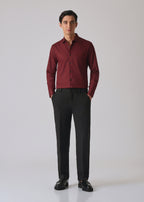 Burgundy Red Cotton Stretch Plain Shirt