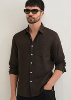 Coffee Brown Double Cloth Cotton Shirt