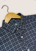Charcoal Gray Plaid Dobby Check Linen Plus Blend Shirt