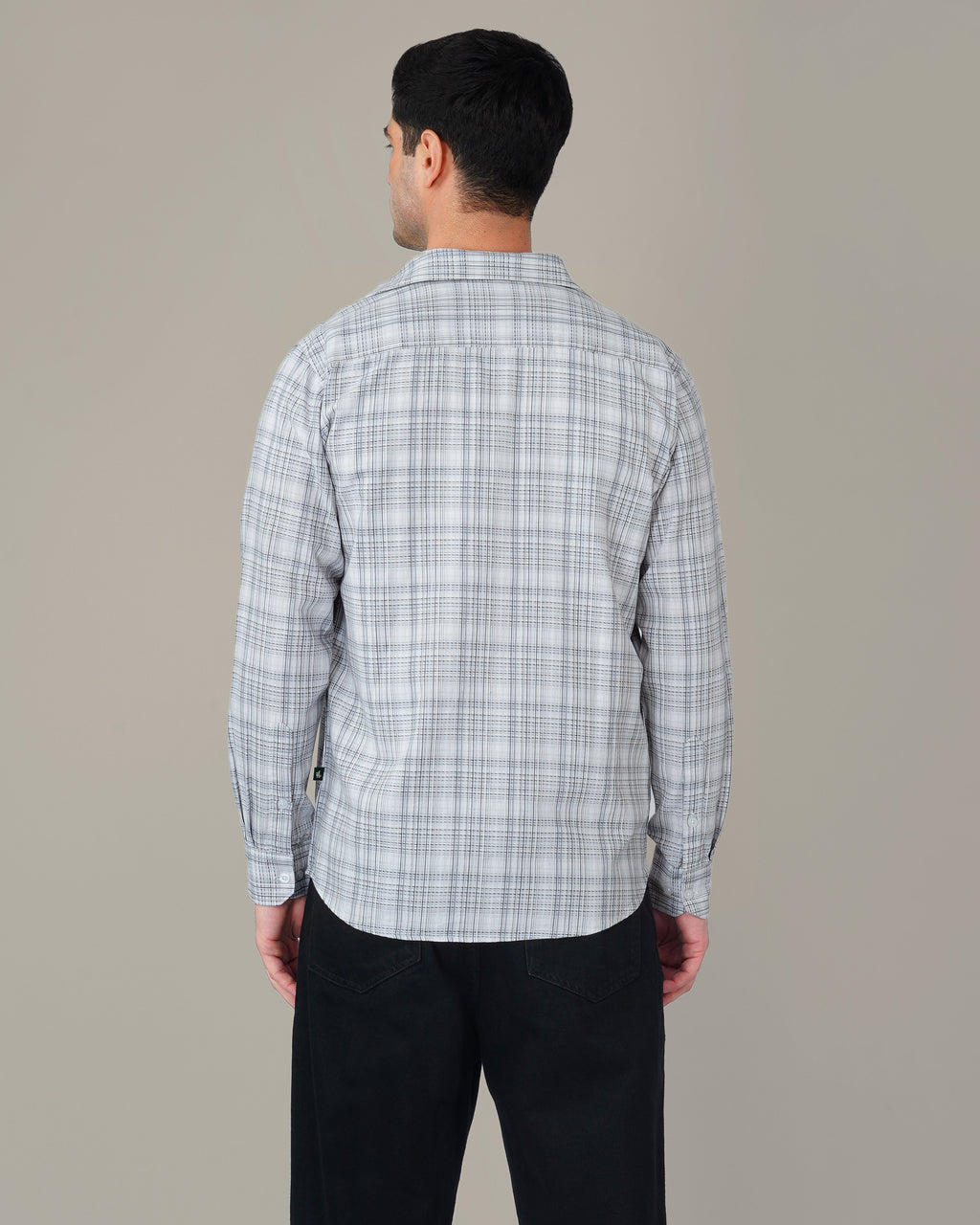 Light Blue Checked 100% Cotton Slub Button-Down Shirt