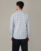 Light Blue Checked 100% Cotton Slub Button-Down Shirt