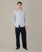 Light Blue Checked 100% Cotton Slub Button-Down Shirt
