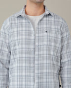 Light Blue Checked 100% Cotton Slub Button-Down Shirt