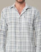 White and Light Blue Plaid 100% Cotton Slub Shirt