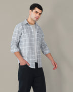 Light Blue Checked 100% Cotton Slub Button-Down Shirt
