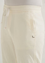 Cream Drawstring Cotton Linen Pant