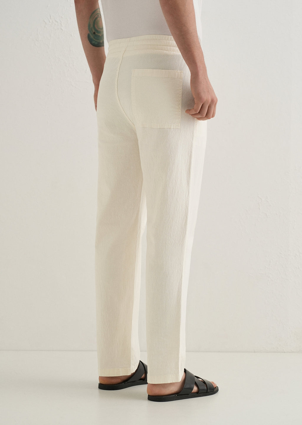Cream Drawstring Cotton Linen Pant