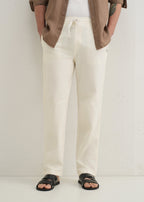 Cream Drawstring Cotton Linen Pant